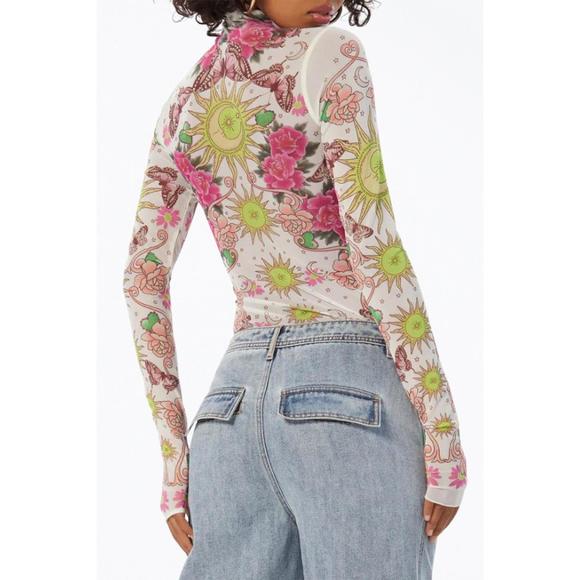 NEW AFRM zadie power mesh turtleneck top in pink tarot - Picture 3 of 3